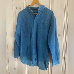 American Blue Denim Button-Up Cotton Collared Shirt